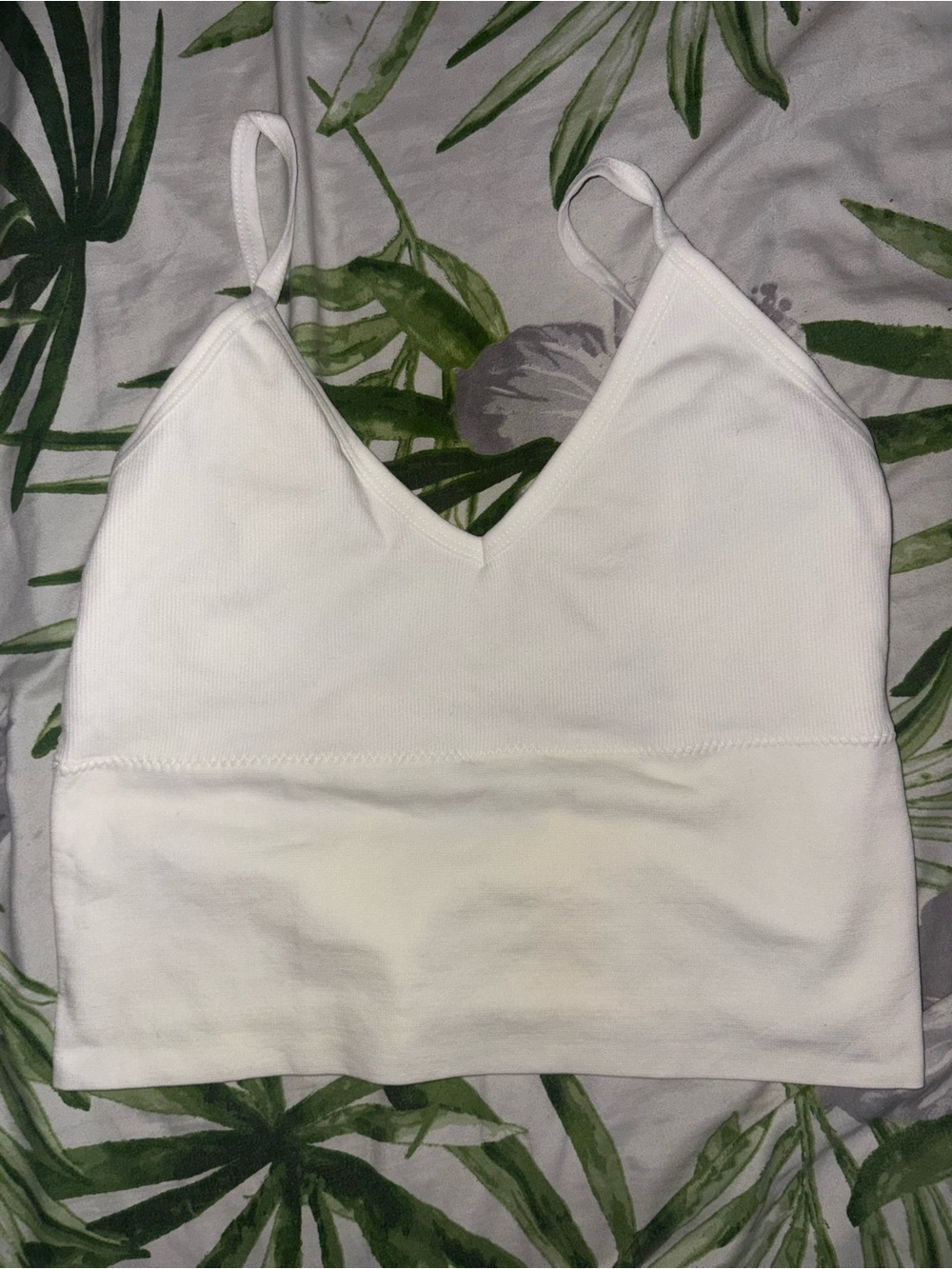 White V-Neck Ribbed Cropped Tank worn once